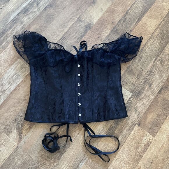 Lace Up Clip Up Sexy Black Corsett‎ Lace Off Shoulder Size 3XL Body Shaper - Picture 2 of 5